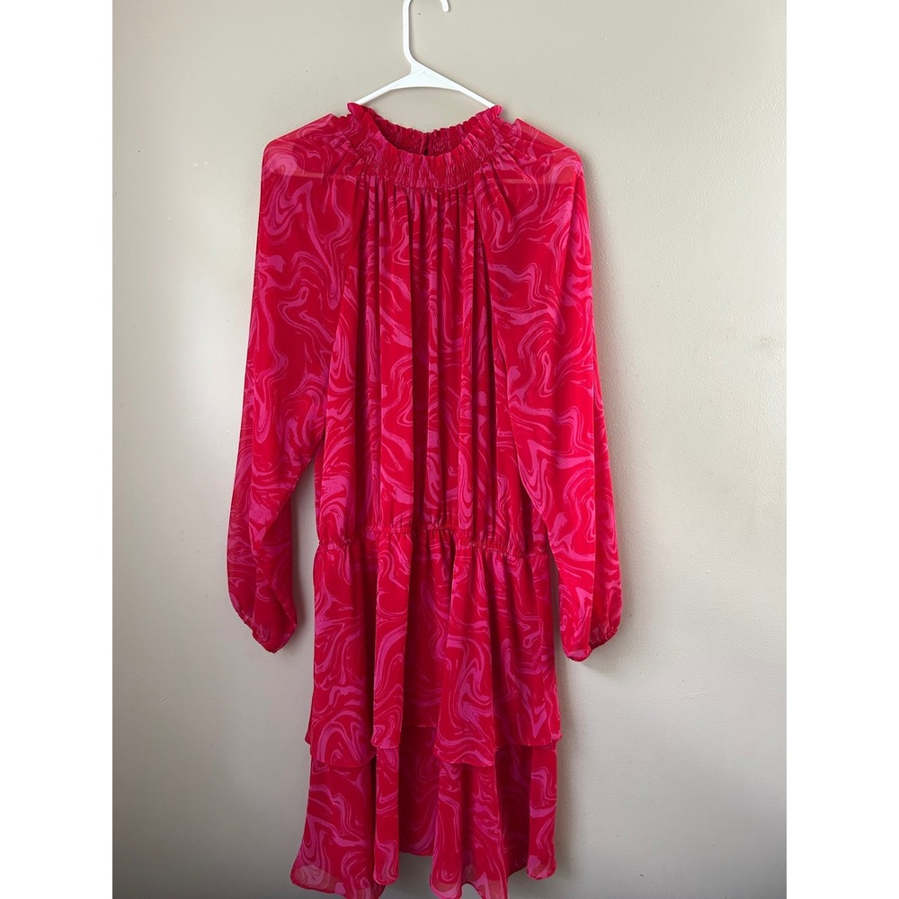 Scoop XXL Red‎ Pink Swirl Print Long Sleeve  Dress Fairyco Spring Modestre
